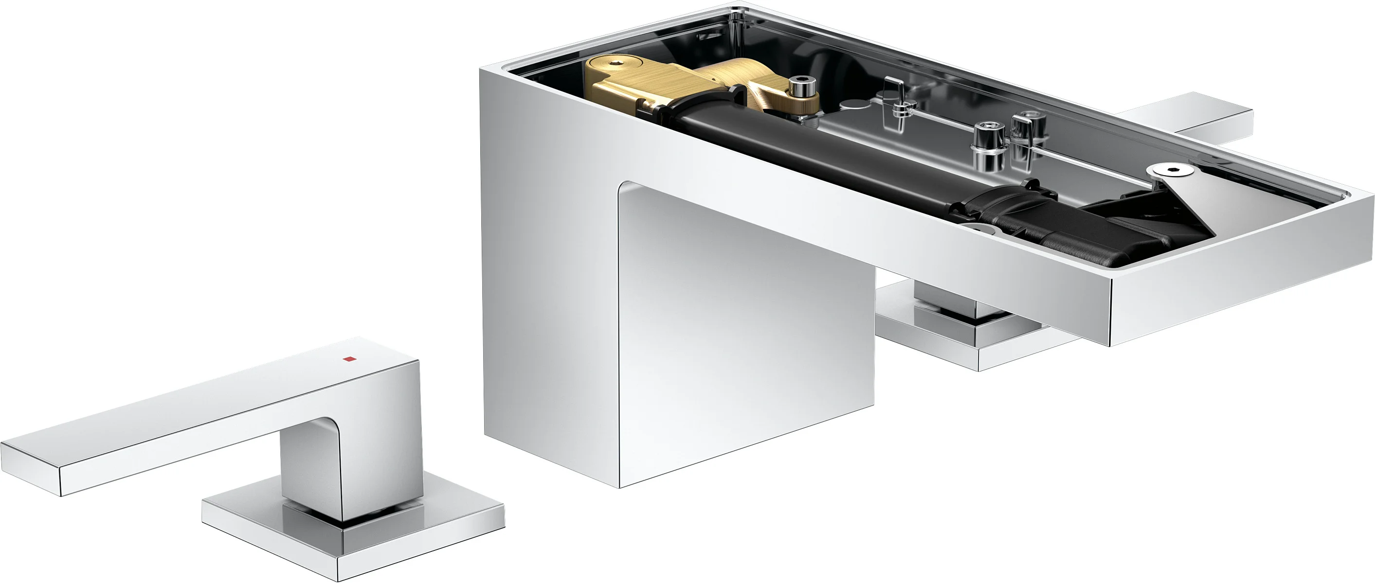 Hansgrohe AXOR MyEdition 3-Loch Waschtischarmatur Chrom, Ausladung 151 mm, Auslaufhöhe 70 mm, Hebelgriff, PowderRain Strahlart, max. Durchfluss 5 l/min, DN15 Anschluss Hansgrohe AXOR MyEdition 3-Loch Waschtischarmatur Chrom, Ausladung 151 mm, Auslaufhöhe 70 mm, Hebelgriff, PowderRain Strahlart, max. Durchfluss 5 l/min, DN15 Anschluss