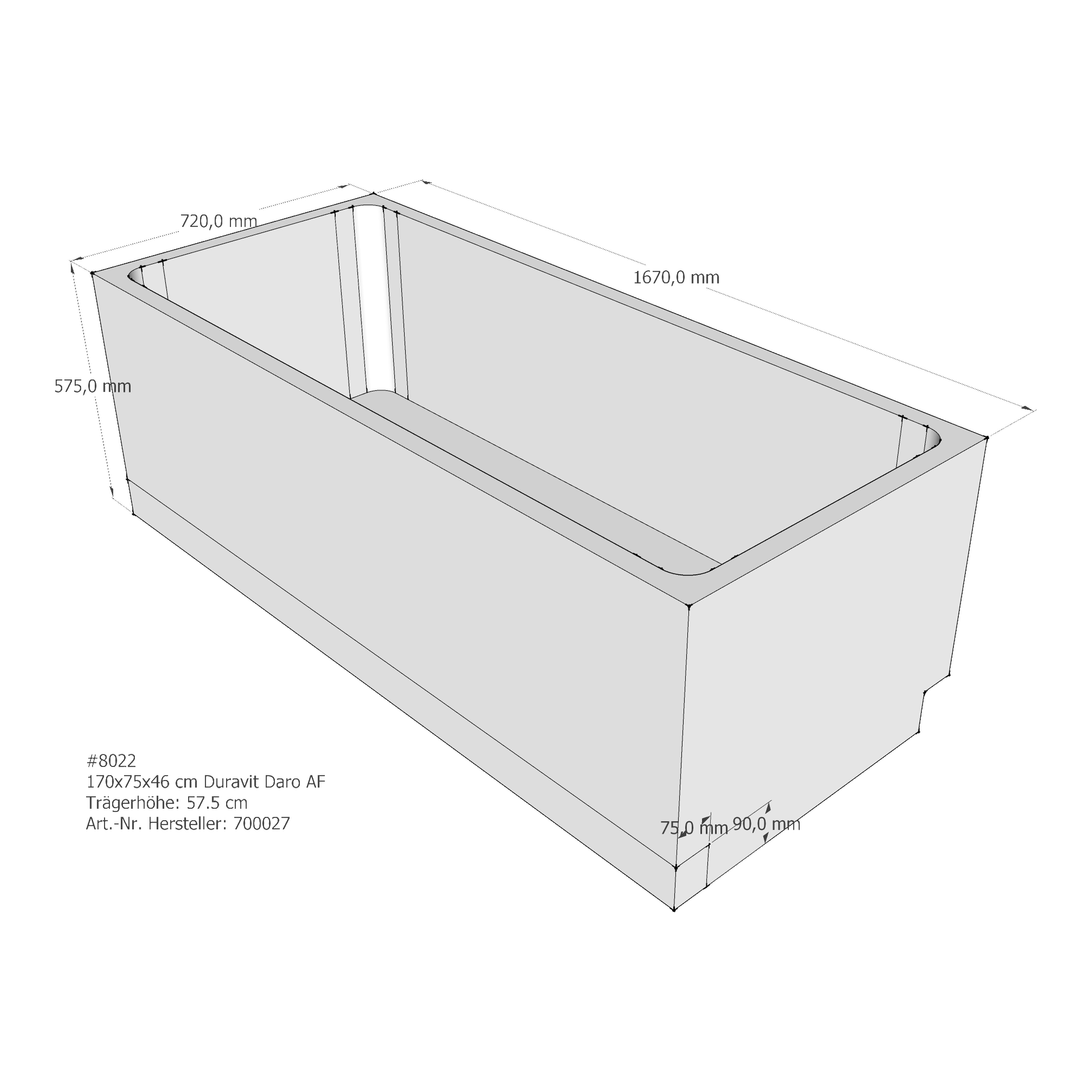 Badewannenträger für Duravit Daro 170 × 75 × 46 cm Badewannenträger für Duravit Daro 170 × 75 × 46 cm