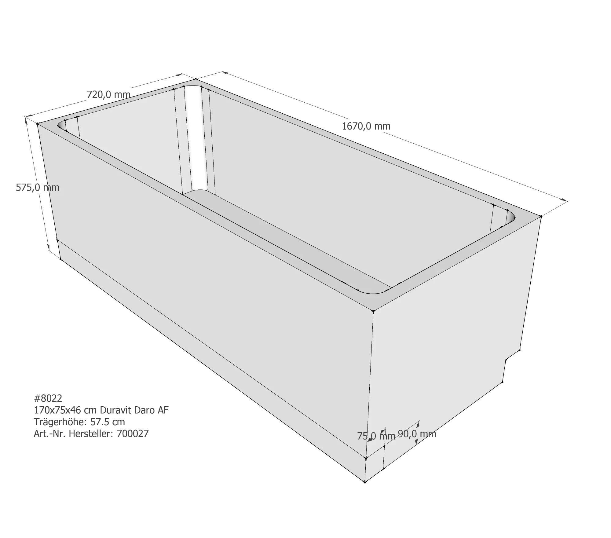 Badewannenträger für Duravit Daro 170 × 75 × 46 cm Badewannenträger für Duravit Daro 170 × 75 × 46 cm