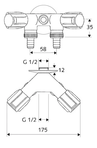 NA-Doppelventil COMFORT, 2 RFV, DN 15 G 1/2 AG, 2 Schlauchverschraubungen Ø 14,5 mm (DN 20 G 3/4 AG), Innengewinde G 1/2 IG, chrom