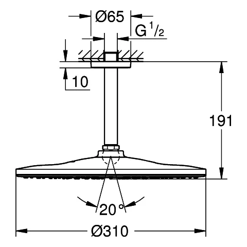 Kopfbrauseset Rainshower Mono 310 26560, Deckenauslass 142 mm, 9,5 l/min Durchflusskonstanthalter Kopfbrauseset Rainshower Mono 310 26560, Deckenauslass 142 mm, 9,5 l/min Durchflusskonstanthalter