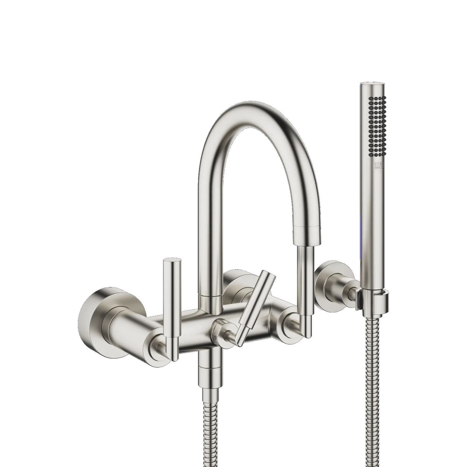Dornbracht TARA Wannenbatterie für Wandmontage mit Schlauchbrausegarnitur - Platin gebürstet