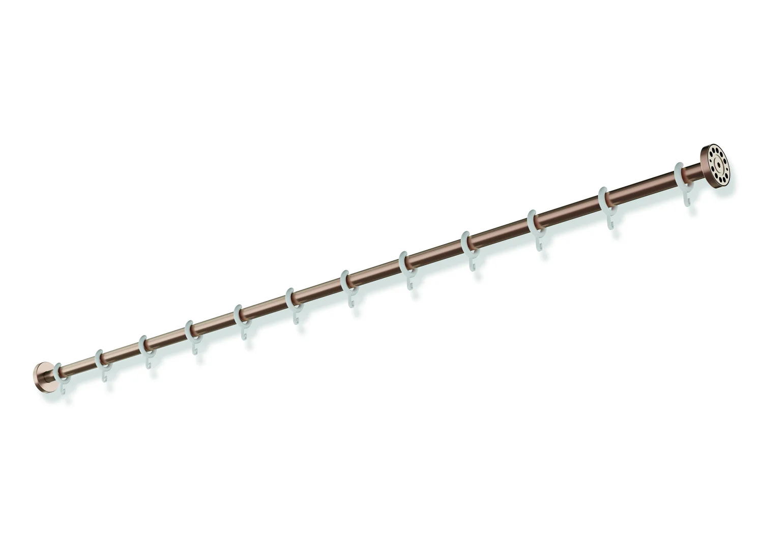 HEWI Vorhangstange System 900, PVD Kupfer gebürstet, Länge 1524 mm, Stangendurchmesser 25 mm, mit 12 Vorhangringen aus weißem POM HEWI Vorhangstange System 900, PVD Kupfer gebürstet, Länge 1524 mm, Stangendurchmesser 25 mm, mit 12 Vorhangringen aus weißem POM