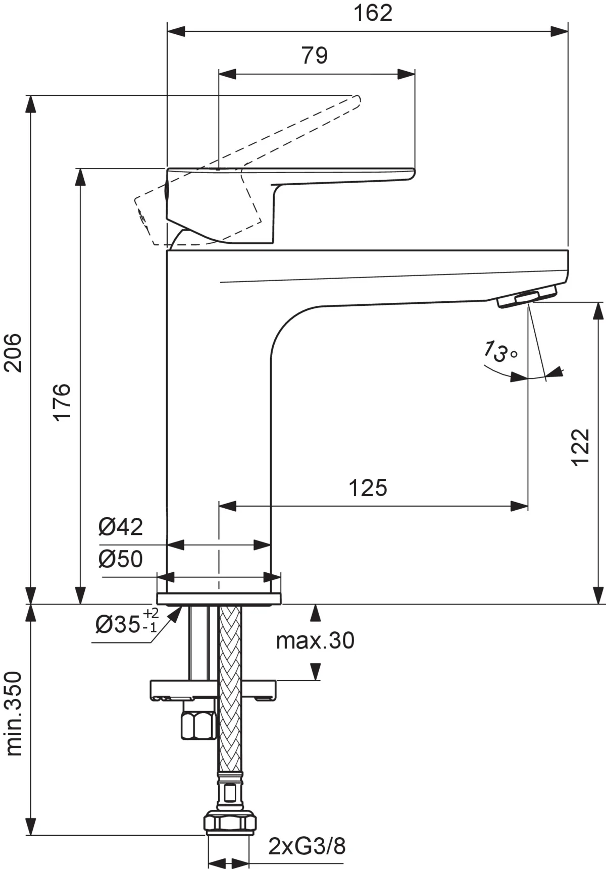 Ideal Standard Cerafine O Waschtischarmatur Chrom, Ausladung 125 mm, Höhe 176 mm, DN 15, Einhebelbedienung mit FirmaFlow-Kartusche