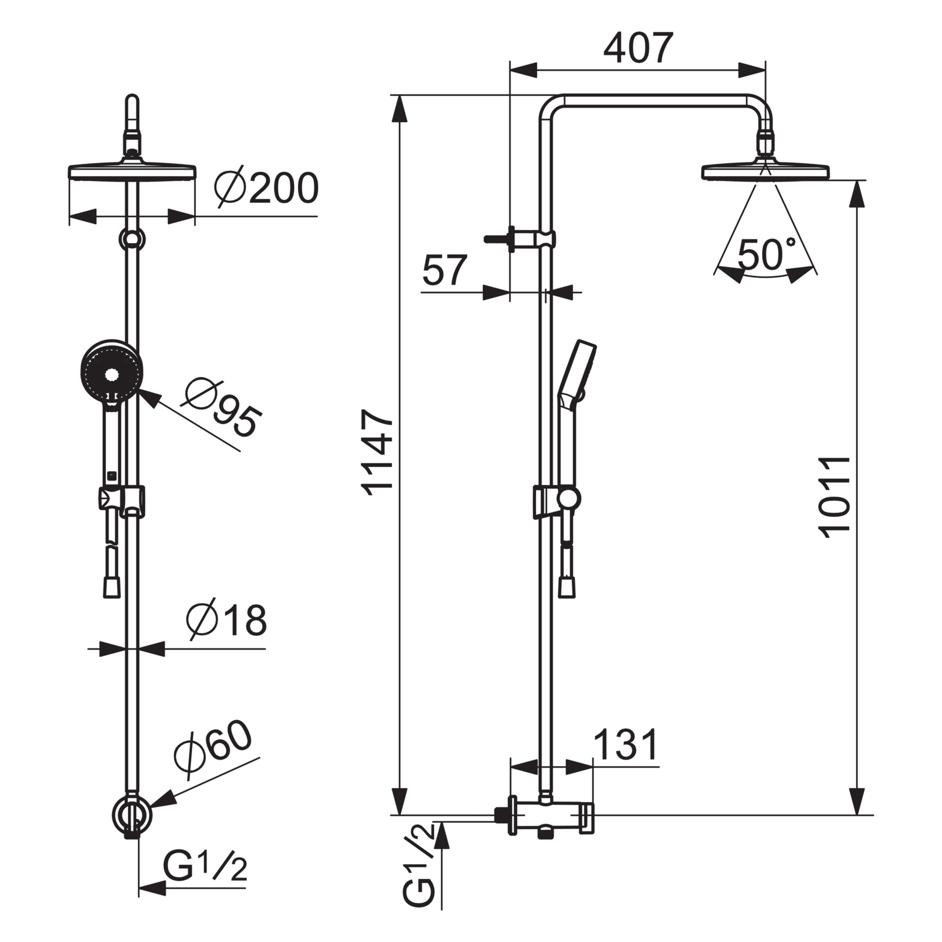 HA Kopfbrause-Set HANSABASICJET 4439 3-strahlig Ausladung 407 mm DN 15 Chrom