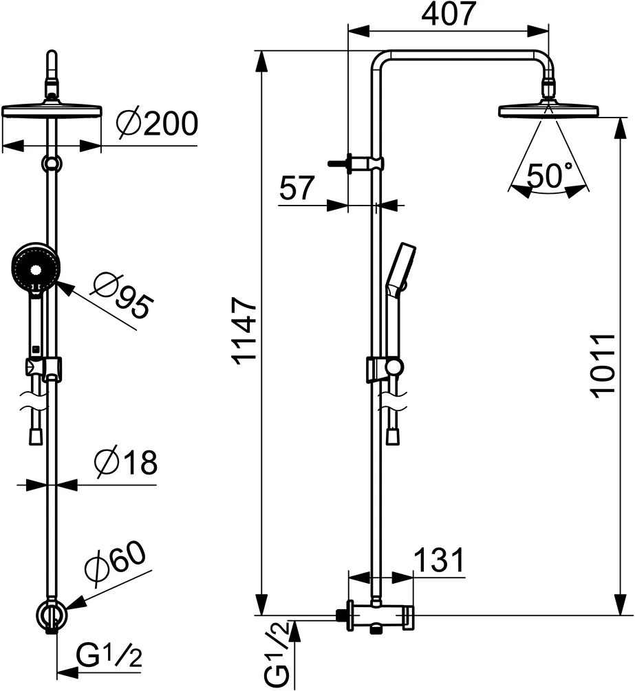 HansaBASICJET Kopfbrause Set 4439 3-strahlig Ausladung 407 mm DN 15 Chrom HansaBASICJET Kopfbrause Set 4439 3-strahlig Ausladung 407 mm DN 15 Chrom