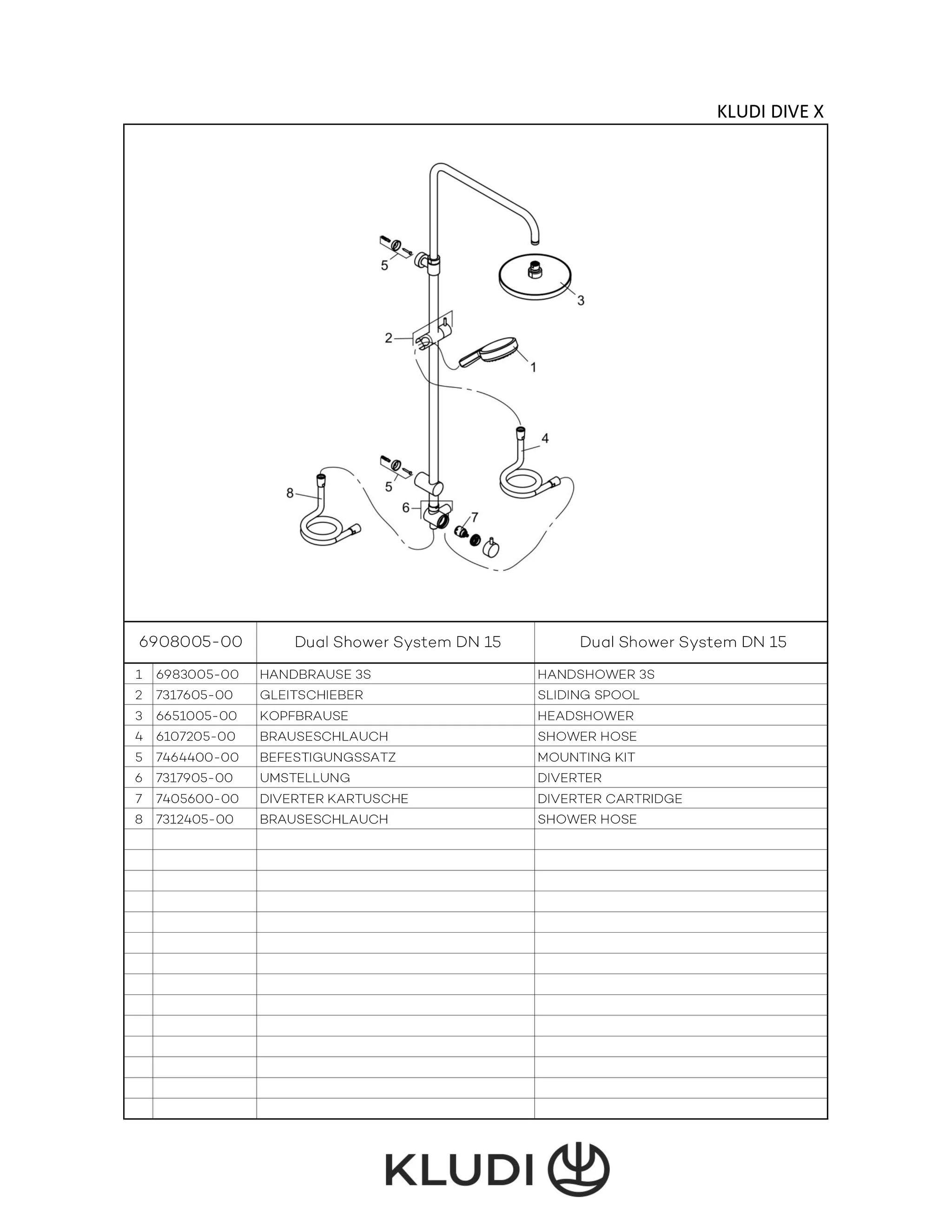 Kludi DIVE X Dual Shower System, chrom, DN 15, höhenverstellbar, mit Handbrause und Kopfbrause, 3 Strahlarten, Durchflussmenge 15 l/min