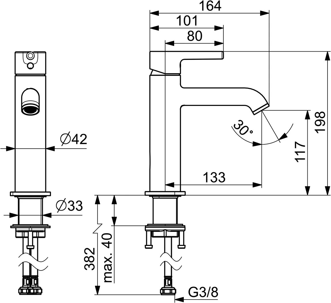 HansaVANTIS Style Waschtischarmatur EHM WT-Batt. HansaVANTIS Style 5437 Ausld. 133 mm Stahl gebürstet