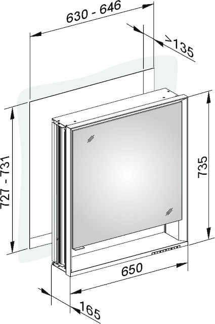 Royal Lumos 14311171101 Spiegelschrank Royal Lumos Wandeinbau/Anschlag rechts 650 × 735 × 165 mm silber-eloxiert