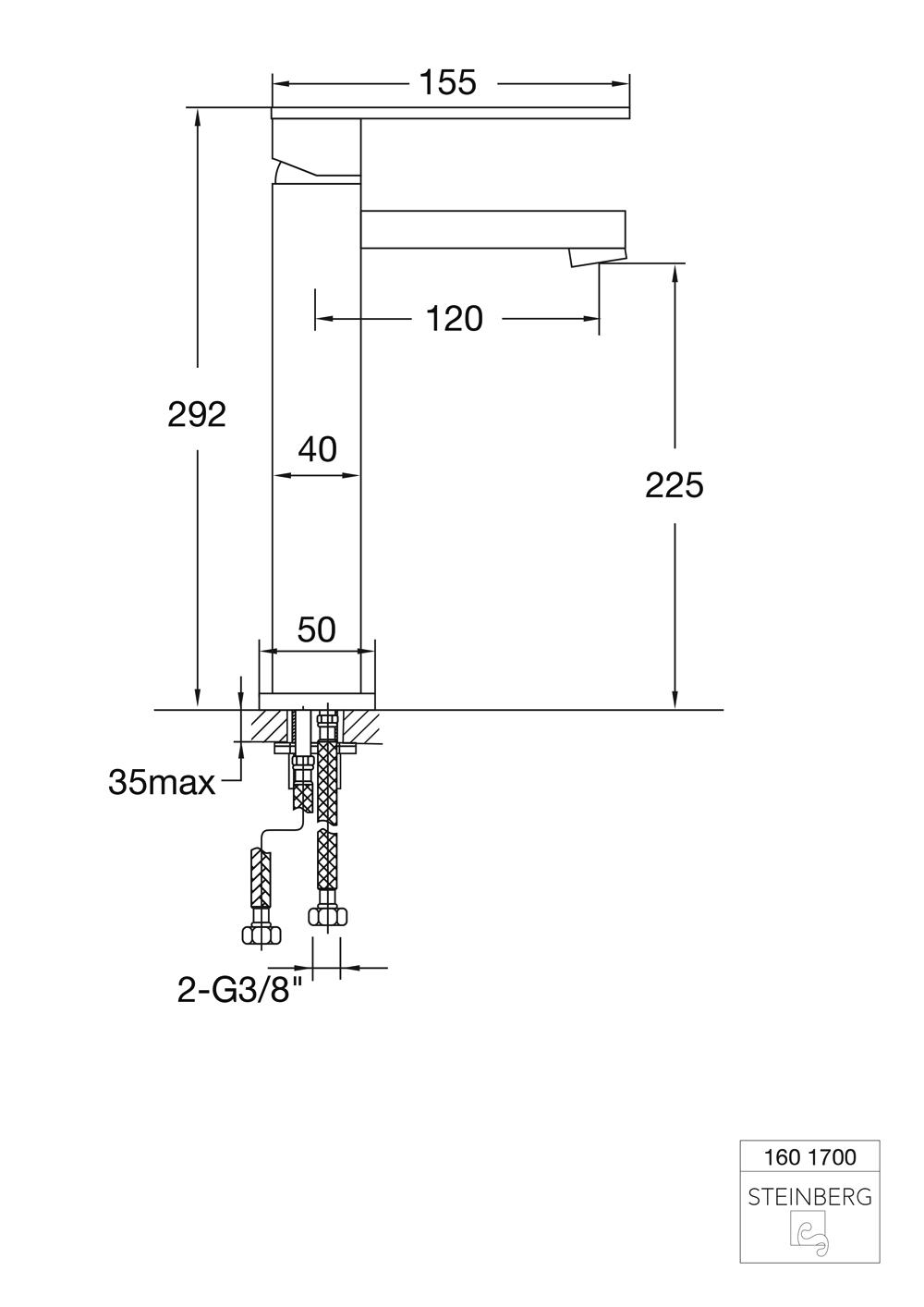 Serie 160 erhöhte Waschtisch-Einhebelmischbatterie ohne Ablaufgarnitur Ausladung: 12 cm Serie 160 erhöhte Waschtisch-Einhebelmischbatterie ohne Ablaufgarnitur Ausladung: 12 cm
