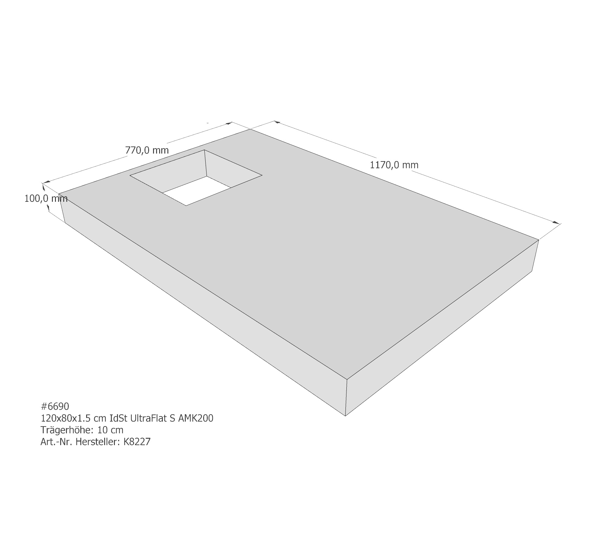 Duschwannenträger für Ideal Standard Ultra Flat S 120 × 80 × 1,5 cm