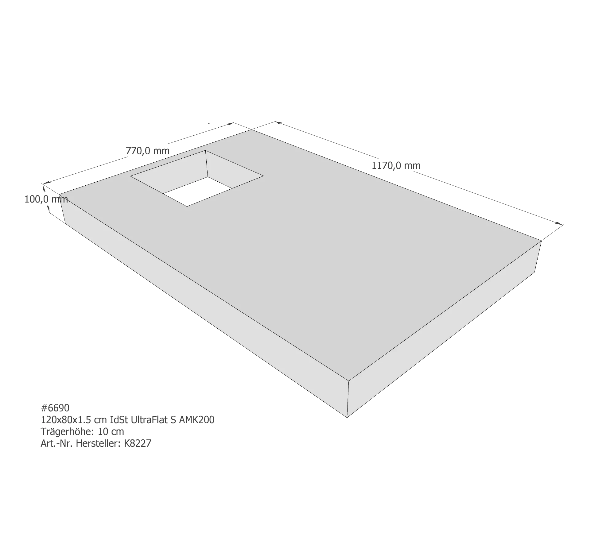 Duschwannenträger passend für Ideal Standard Ultra Flat S 120 × 80 × 1,5 cm