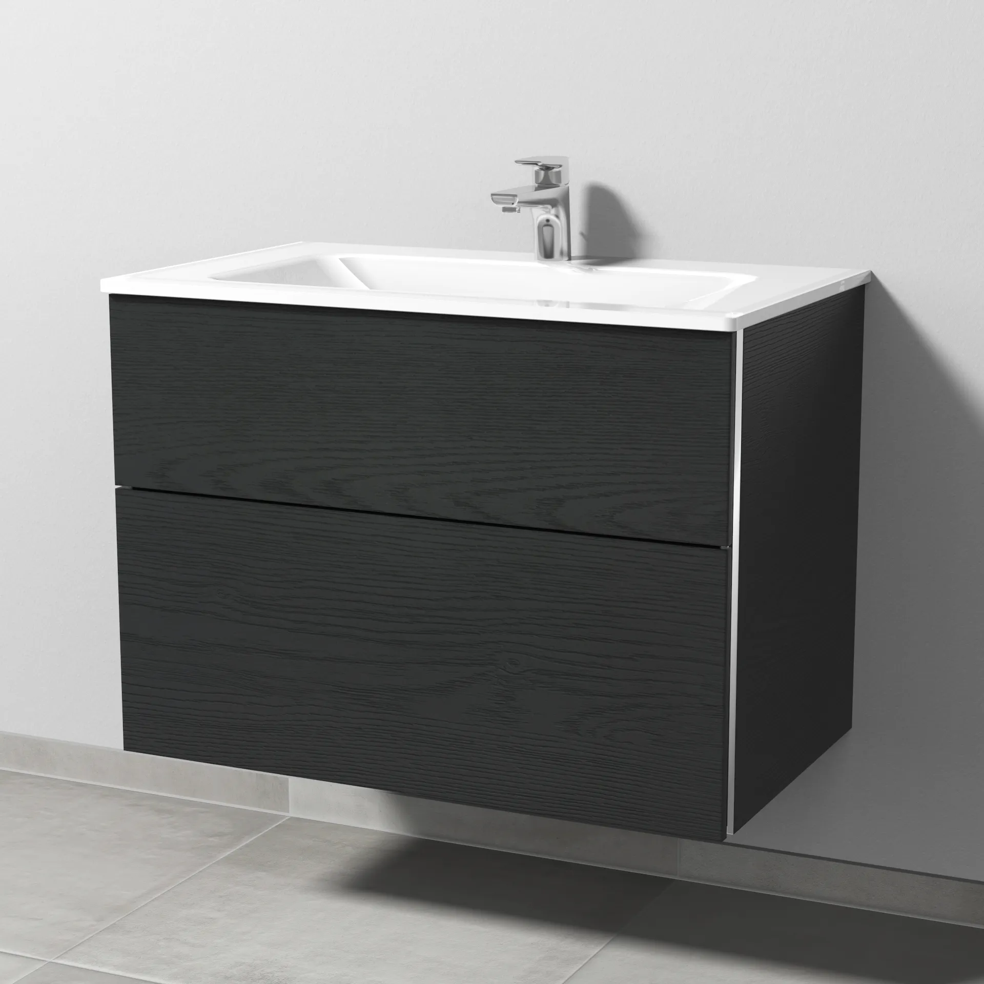 Sanipa Glas-Waschtisch-Set mit Waschtischunterschrank „3way“ 80 × 48,7 × 58,2 cm in Black Oak