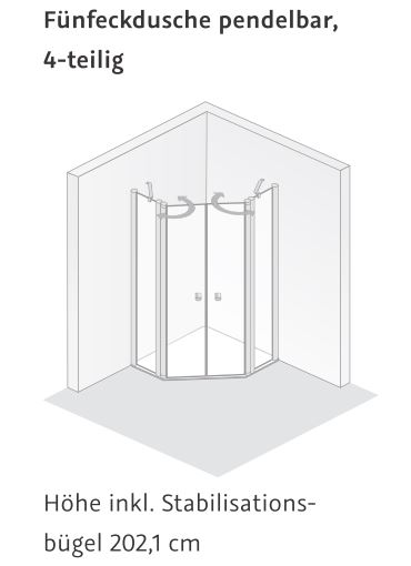 HSK teilgerahmte Fünfeckdusche pendelbar 4-teilig „Exklusiv 2.0“ Glas Klar hell, Profile Alu Silber-matt, H: 2000 mm HSK teilgerahmte Fünfeckdusche pendelbar 4-teilig „Exklusiv 2.0“ Glas Klar hell, Profile Alu Silber-matt, H: 2000 mm