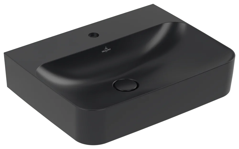 Villeroy & Boch Finion Wandwaschbecken 600x470x164 mm Pure Black CeramicPlus TitanCeram Rechteck matt mit verdecktem Überlauf ViFlow Villeroy & Boch Finion Wandwaschbecken 600x470x164 mm Pure Black CeramicPlus TitanCeram Rechteck matt mit verdecktem Überlauf ViFlow
