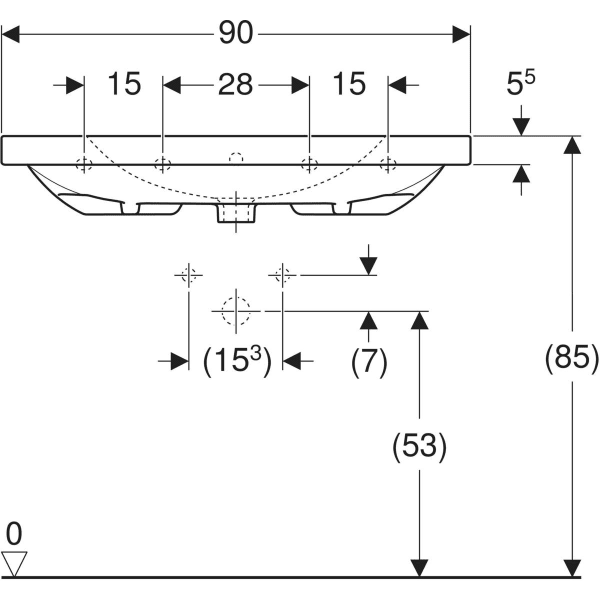 Wandwaschtisch mit Ablagefläche „Acanto“, rechteckig, Ablagefläche links und rechts 90 × 48,2 cm in weiß alpin