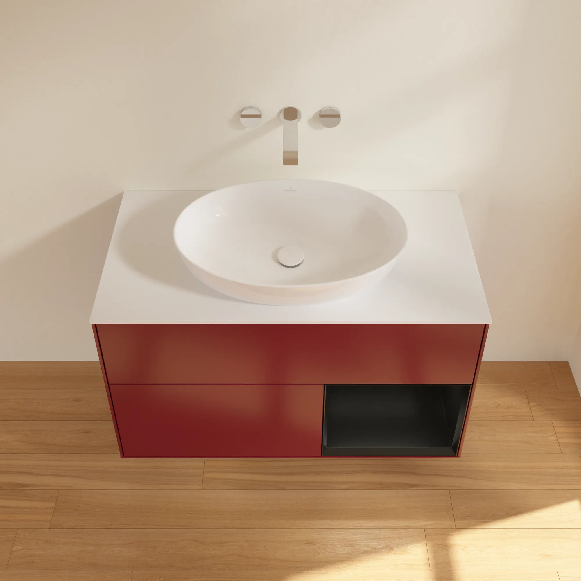 Villeroy & Boch Waschtischunterschrank „Finion“ für Schrankwaschtisch 1000 × 603 × 501 mm Peony Matt Lacquer, für Becken mittig, ohne Hahnlochbohrung