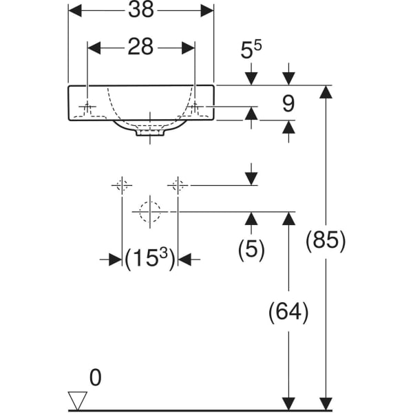 Wandwaschtisch „iCon XS“, rechteckig, Hahnlochposition links 38 × 28 cm in weiß alpin