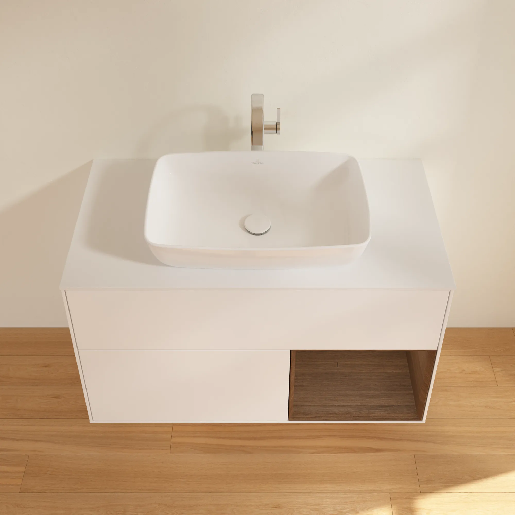 Villeroy & Boch Waschtischunterschrank „Finion“ für Schrankwaschtisch 1000 × 603 × 501 mm White Matt Lacquer, für Becken mittig, mit Hahnlochbohrung