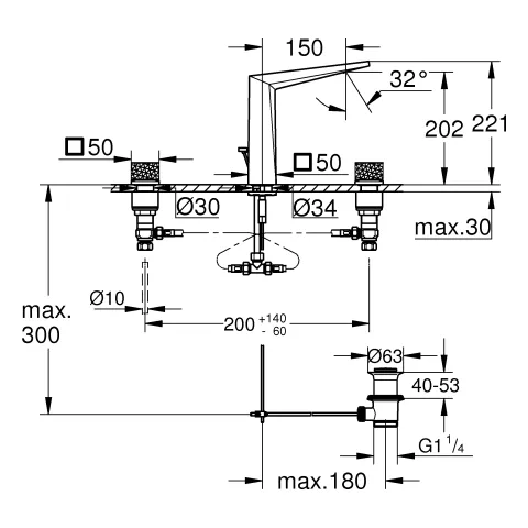 3-Loch-Waschtischbatterie Allure Brilliant Private Collection 20670, mit Knopfbetätigung (Kubus) Rändelstruktur, Zugstangen-Ablaufgarnitur 1 1/4", chrom 3-Loch-Waschtischbatterie Allure Brilliant Private Collection 20670, mit Knopfbetätigung (Kubus) Rändelstruktur, Zugstangen-Ablaufgarnitur 1 1/4", chrom