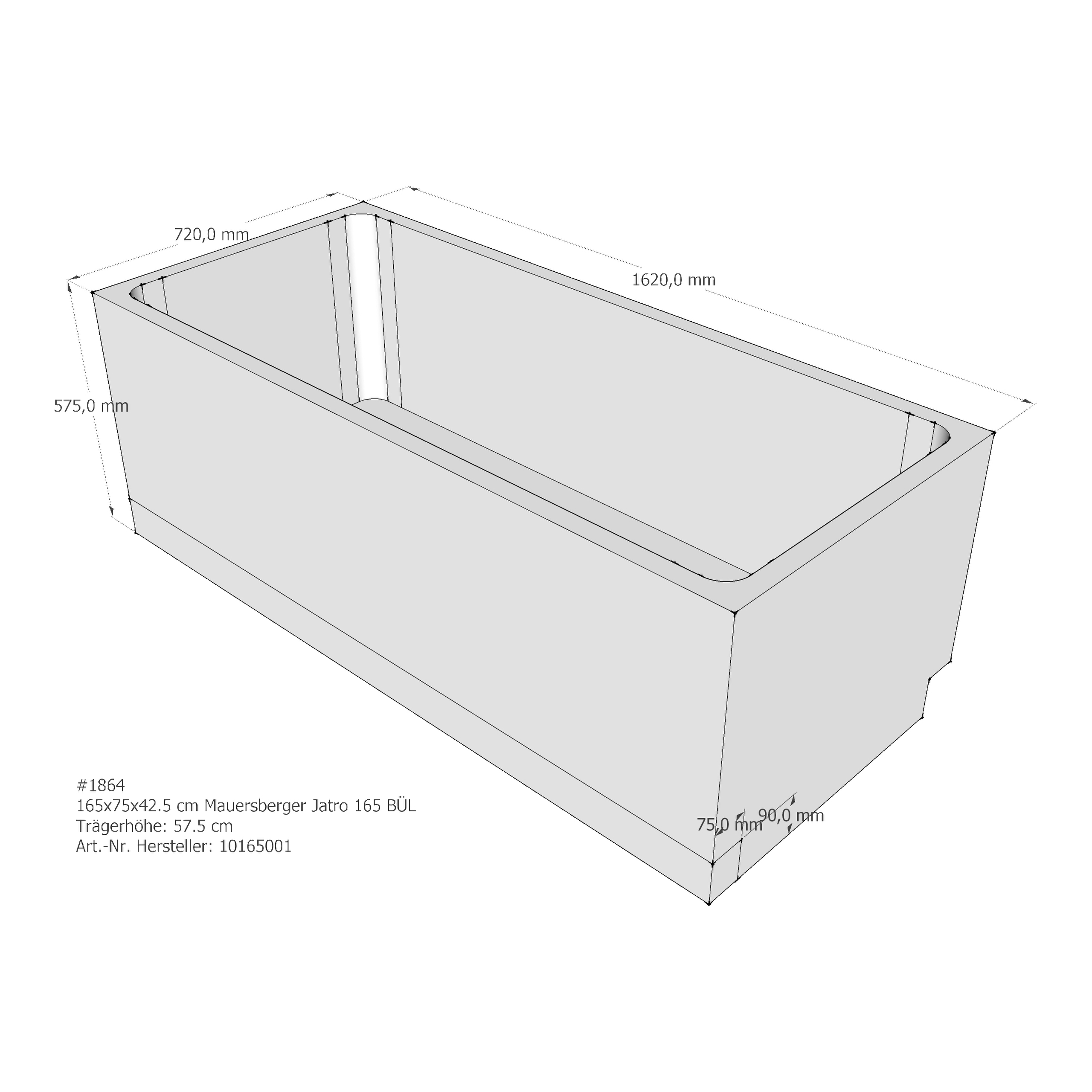 Badewannenträger für Mauersberger Jatro 165/75 Überlauf links links 165 × 75 × 44 cm Badewannenträger für Mauersberger Jatro 165/75 Überlauf links links 165 × 75 × 44 cm