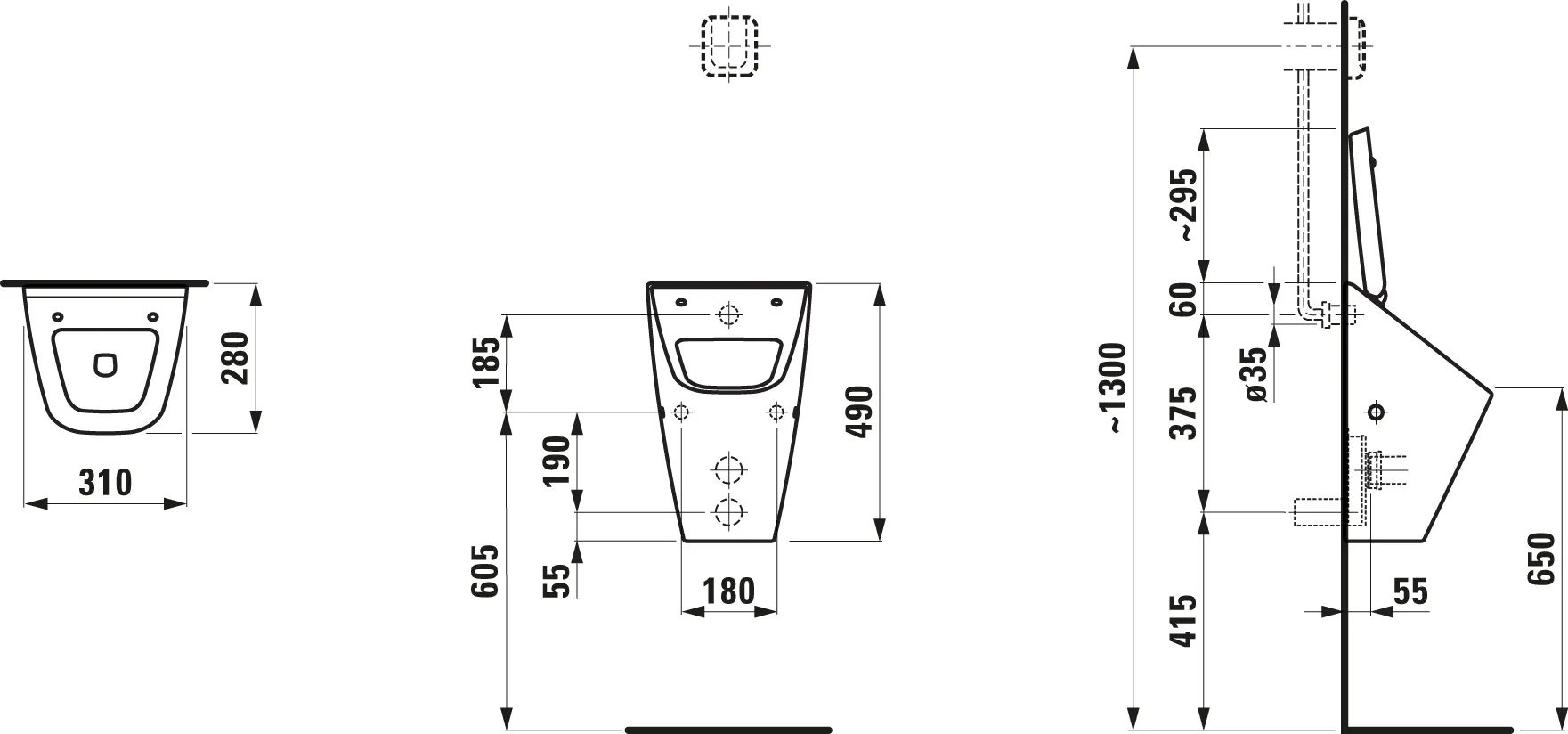 Absaugeurinal VILA 280x310x490 mit Löchern für Deckelmontage H894142 weiß