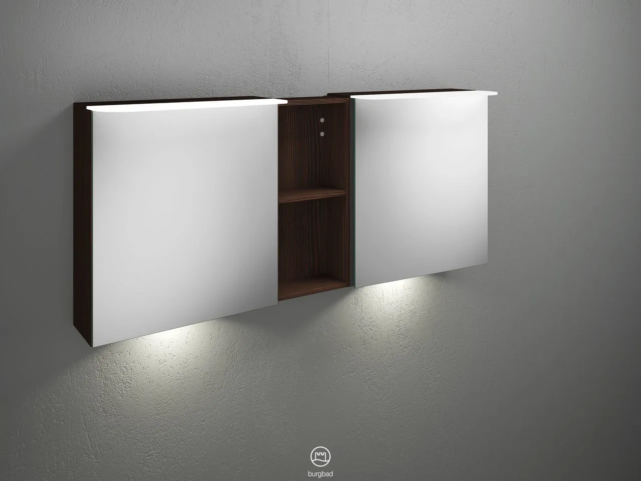 Burgbad Spiegelschrank Badu SFUE150, 310x1500x665 mm, beidseitig verspiegelt mit Regal und LED-Beleuchtung