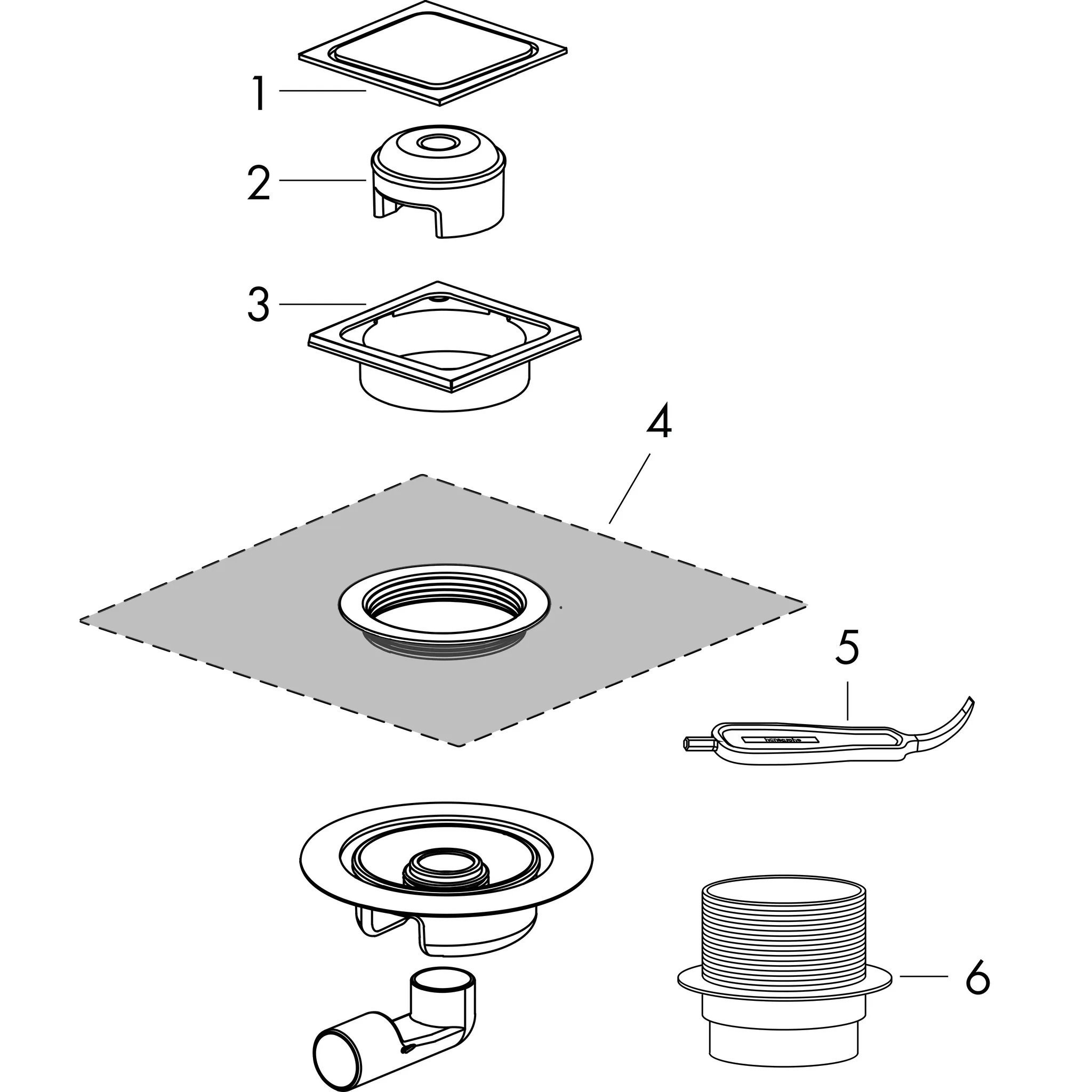 Hansgrohe RainDrain Spot Plus Komplettset Punktablauf 150x150 mm Edelstahl V2A höhenverstellbar bis zu 35 l/min Ablaufleistung