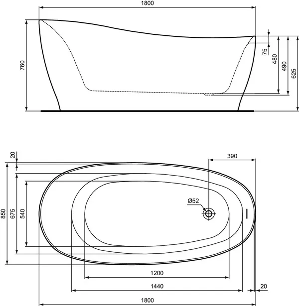 Ideal Standard Badewanne „Around“ 85 × 180 cm in Schwarz