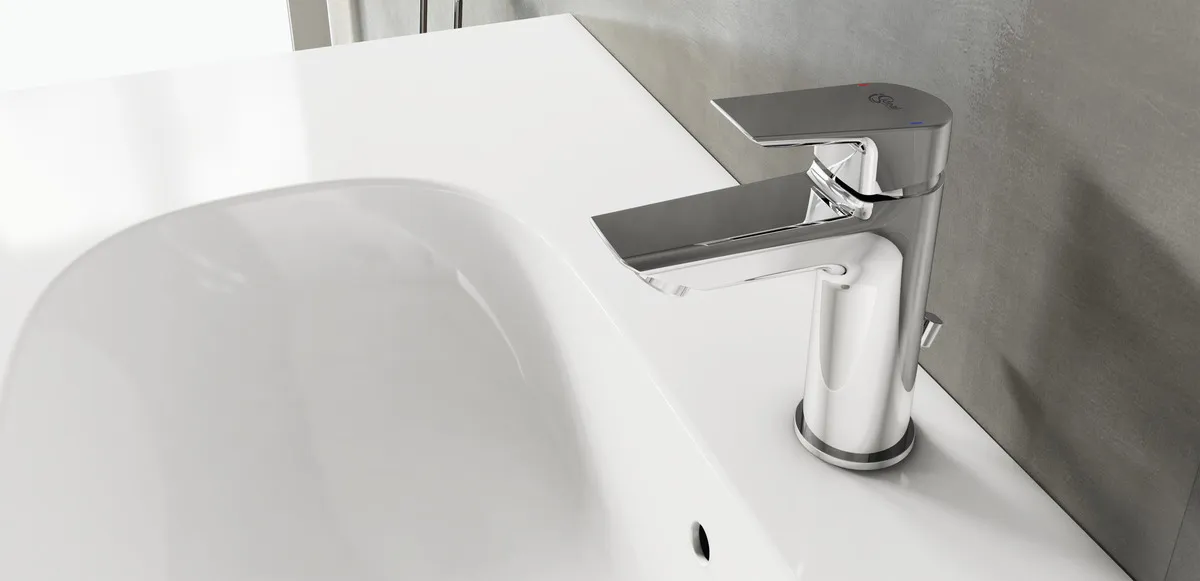 Waschtischarmatur Tesi, BlueStart, 5 l/min., mit Ablaufgarnitur, Ausladung 93mm, Chrom Waschtischarmatur Tesi, BlueStart, 5 l/min., mit Ablaufgarnitur, Ausladung 93mm, Chrom