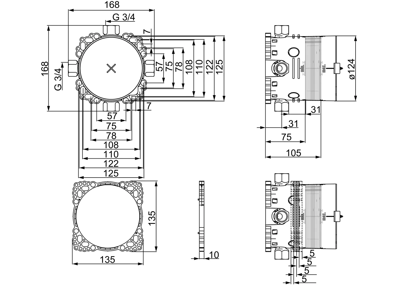 HansaBLUEBOX UP-Rohbauset Bade- und Brausearmatur HansaBLUEBOX 8001 G3⁄4 DN20 HansaBLUEBOX UP-Rohbauset Bade- und Brausearmatur HansaBLUEBOX 8001 G3⁄4 DN20