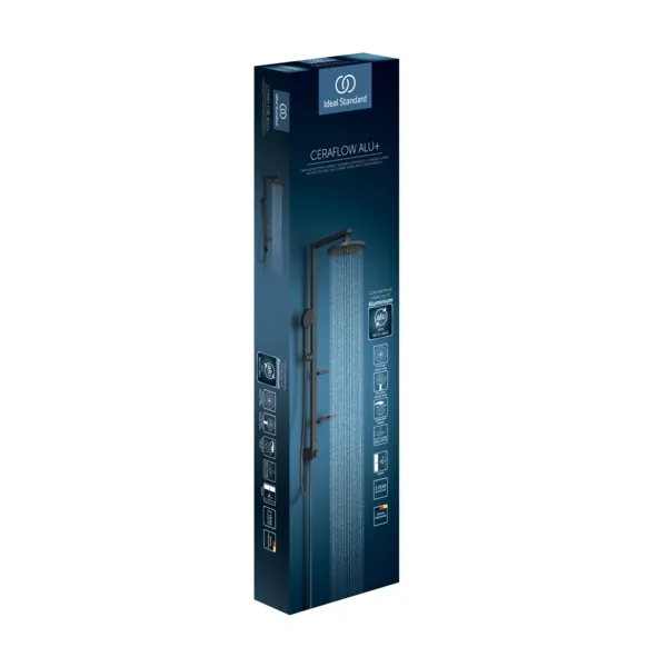 Duschsystem Alu+ ohne Armatur, mit 2 Ablagen, 2 Funktions-Handbrause und 2 Funktions-Kopfbrause Rose