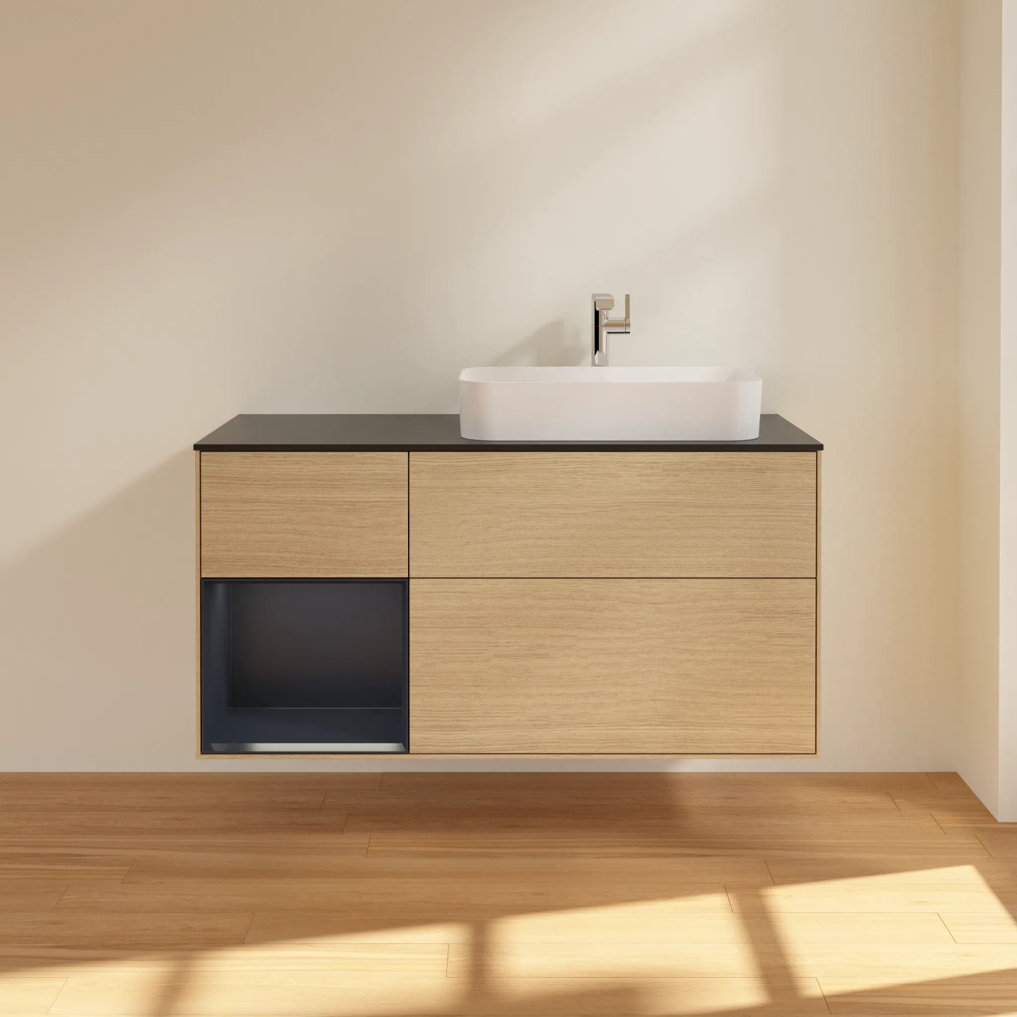 Villeroy & Boch Waschtischunterschrank „Finion“ für Schrankwaschtisch 1200 × 603 × 501 mm Oak Veneer, mit Hahnlochbohrung, für Becken rechts Villeroy & Boch Waschtischunterschrank „Finion“ für Schrankwaschtisch 1200 × 603 × 501 mm Oak Veneer, mit Hahnlochbohrung, für Becken rechts