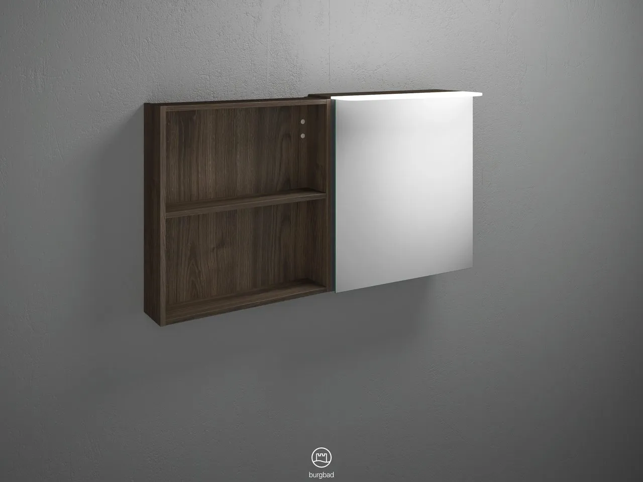 Burgbad Spiegelschrank Badu SFTW120, 310x1200x665 mm, beidseitig verspiegelt, LED-Aufsatzleuchte 4200 K, Schalter-Steckdosenelement
