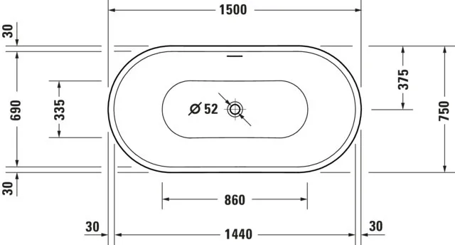 Duravit Badewanne „DuraSenja“ freistehend oval 1500 × 750 mm in Weiß Duravit Badewanne „DuraSenja“ freistehend oval 1500 × 750 mm in Weiß