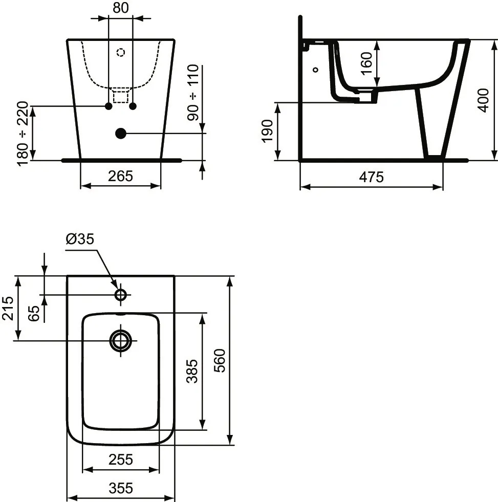 Ideal Standard Bidet „BlendCube“, Befestigung verdeckt 35,5 × 56 × 40 cm in Weiß