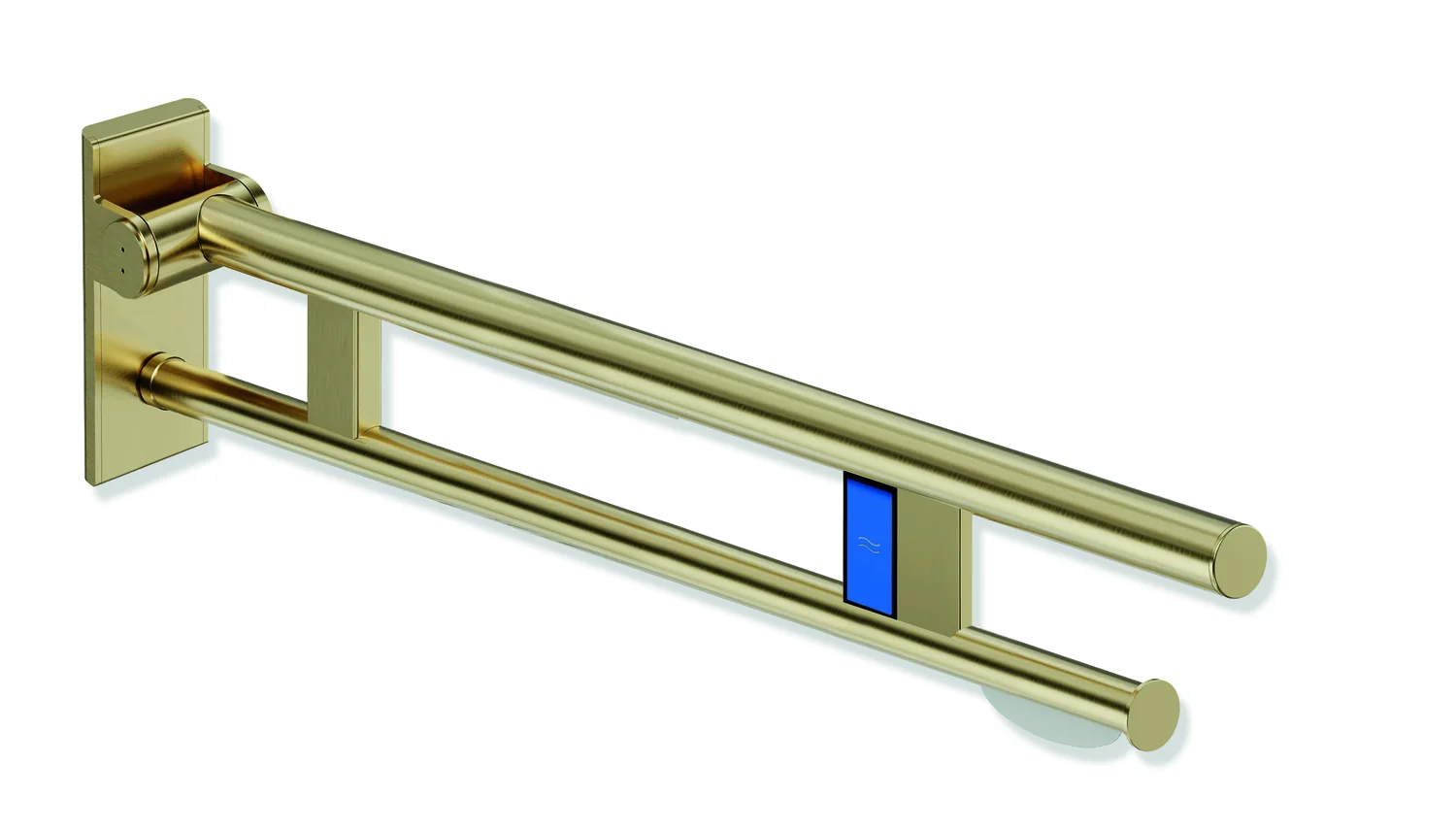 HEWI System 900 Mobiler Stützklappgriff Duo, Design A, links, Edelstahl, PVD, 750 mm Ausladung