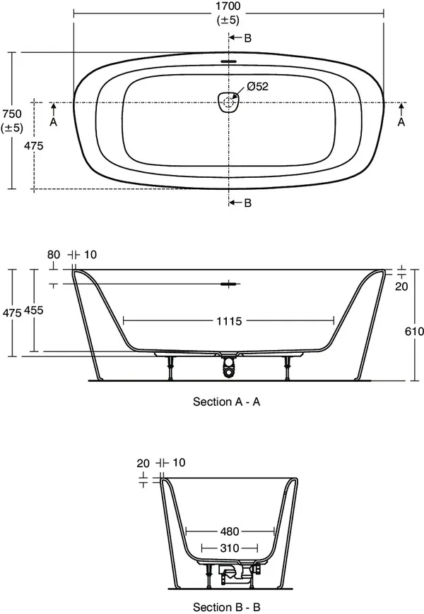 Ideal Standard Badewanne „Dea“ 75 × 170 cm in Weiß