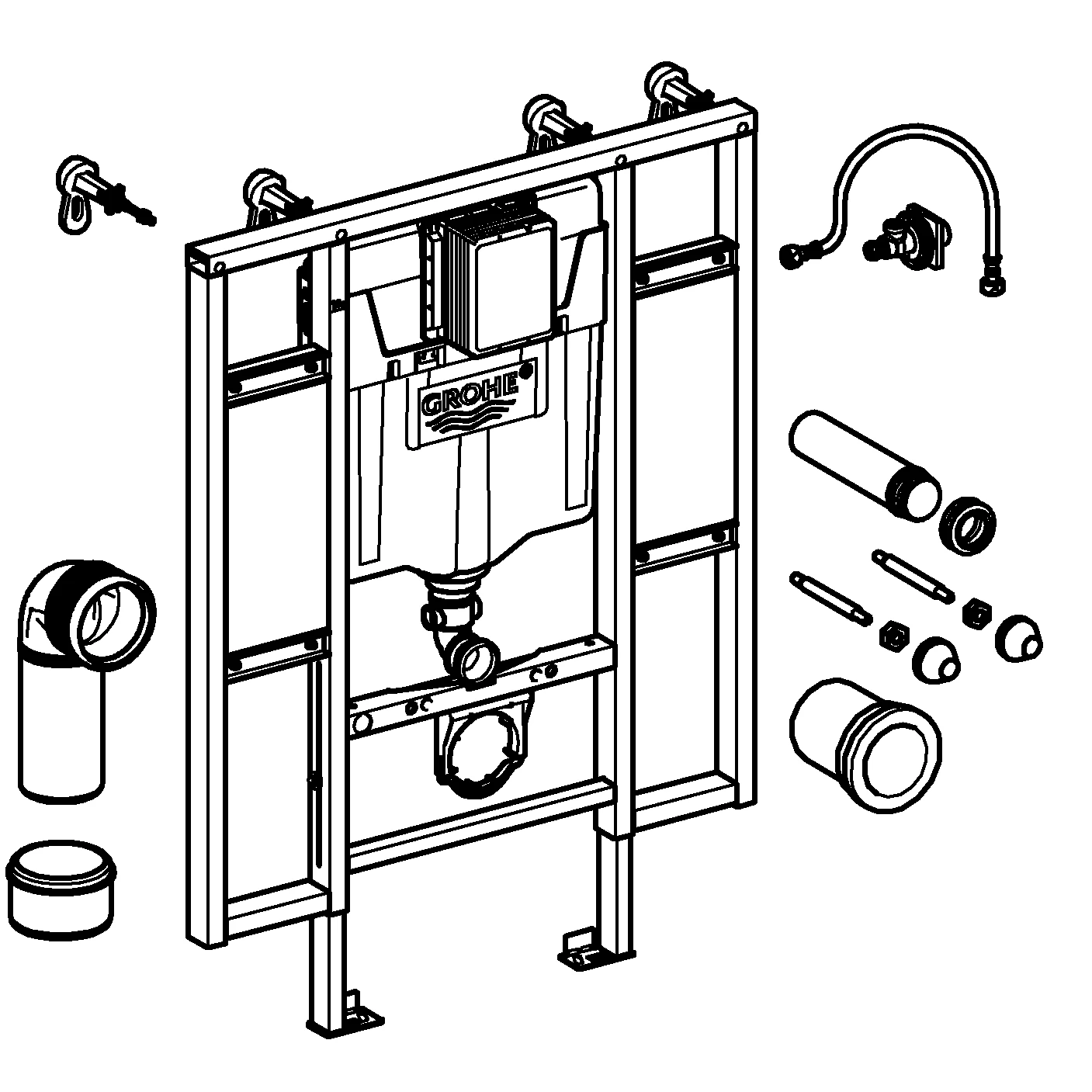 Wand-WC-Element Rapid SL 39140, Spülkasten GD 2, 1,13 m Bauhöhe, für Vorwand- oder Ständerwandmontage, mit Befestigung für Rückenstütze und Haltegriffe, für WCs mit 70 cm Ausladung