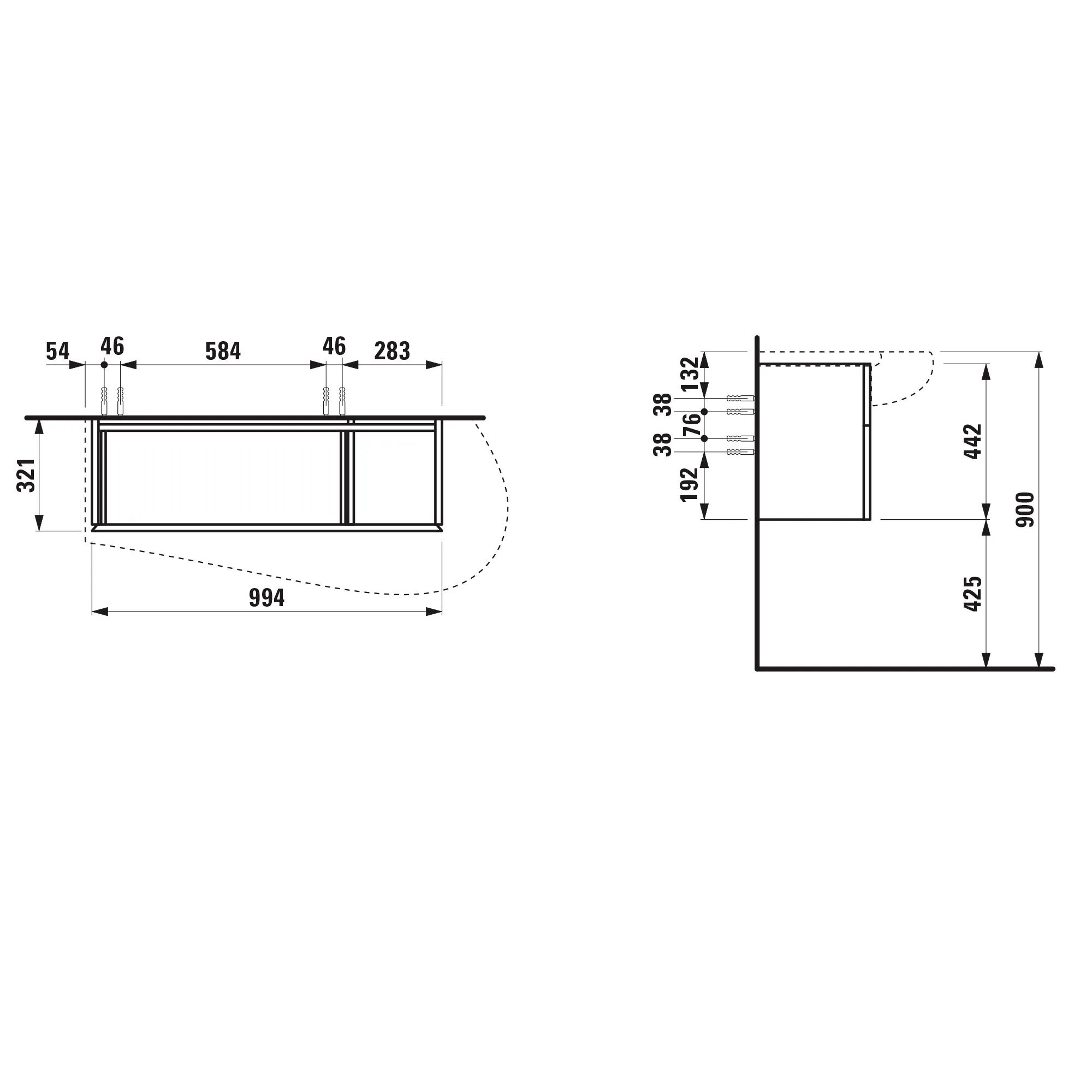 Waschtischunterbau, ILBAGNOALESSI, 321x994x442, 1 Schublade, integrierte, versteckte Griffe seitlich, Vollauszug, Soft-Close, Siphonausschnitt rechts, passend zu Waschtisch H814974, Weiß matt Waschtischunterbau, ILBAGNOALESSI, 321x994x442, 1 Schublade, integrierte, versteckte Griffe seitlich, Vollauszug, Soft-Close, Siphonausschnitt rechts, passend zu Waschtisch H814974, Weiß matt