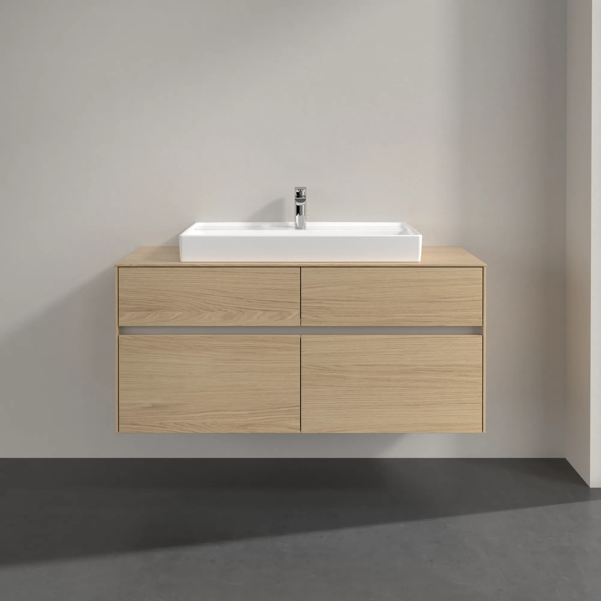 Villeroy & Boch Waschtischunterschrank „Collaro“ 1200 × 548 × 500 mm Nordic Oak, mit Beleuchtung, für Becken mittig