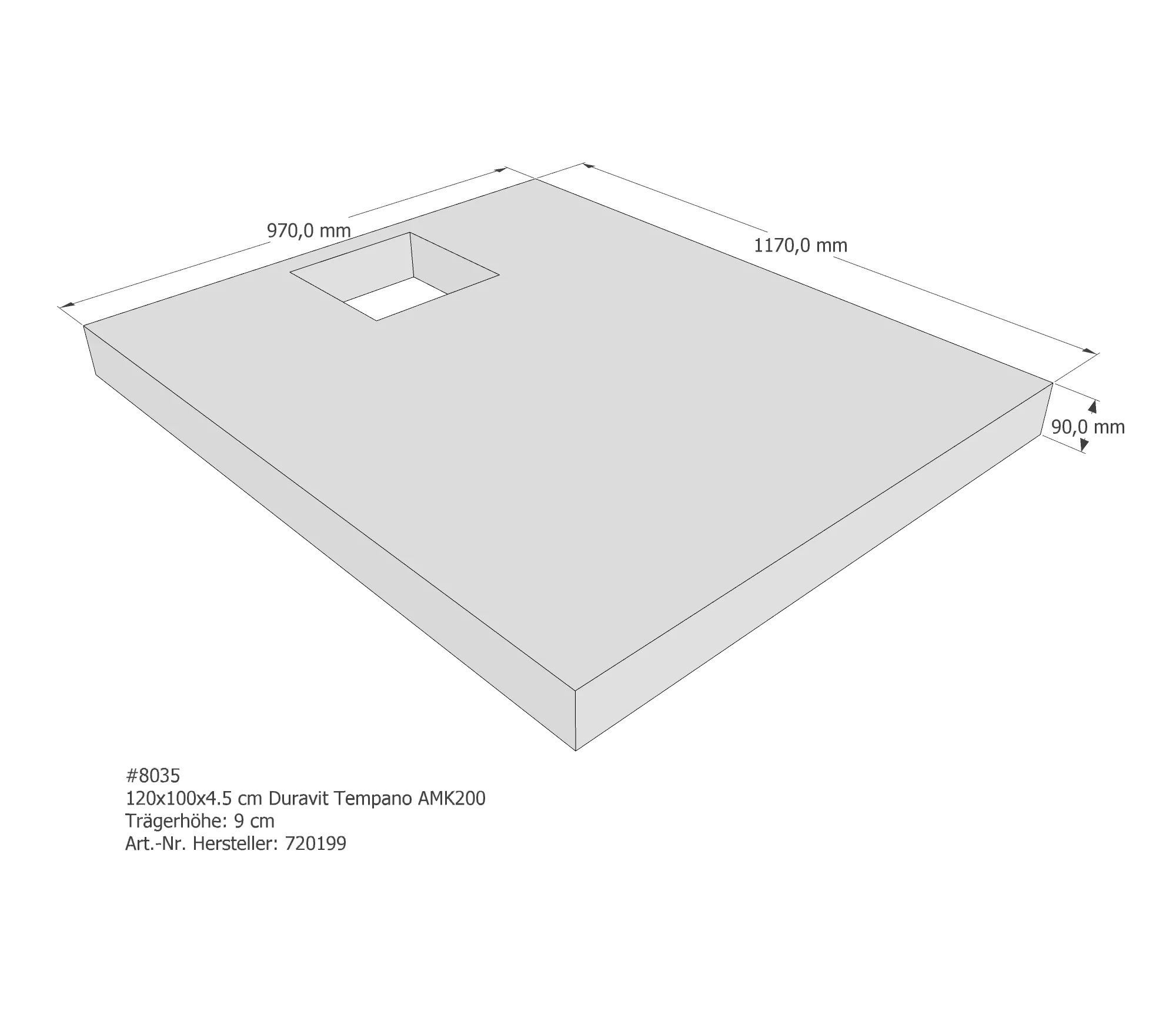 Duschwannenträger für Duravit Tempano 120 × 100 × 4,5 cm Breite: 100 cm / Länge: 120 cm