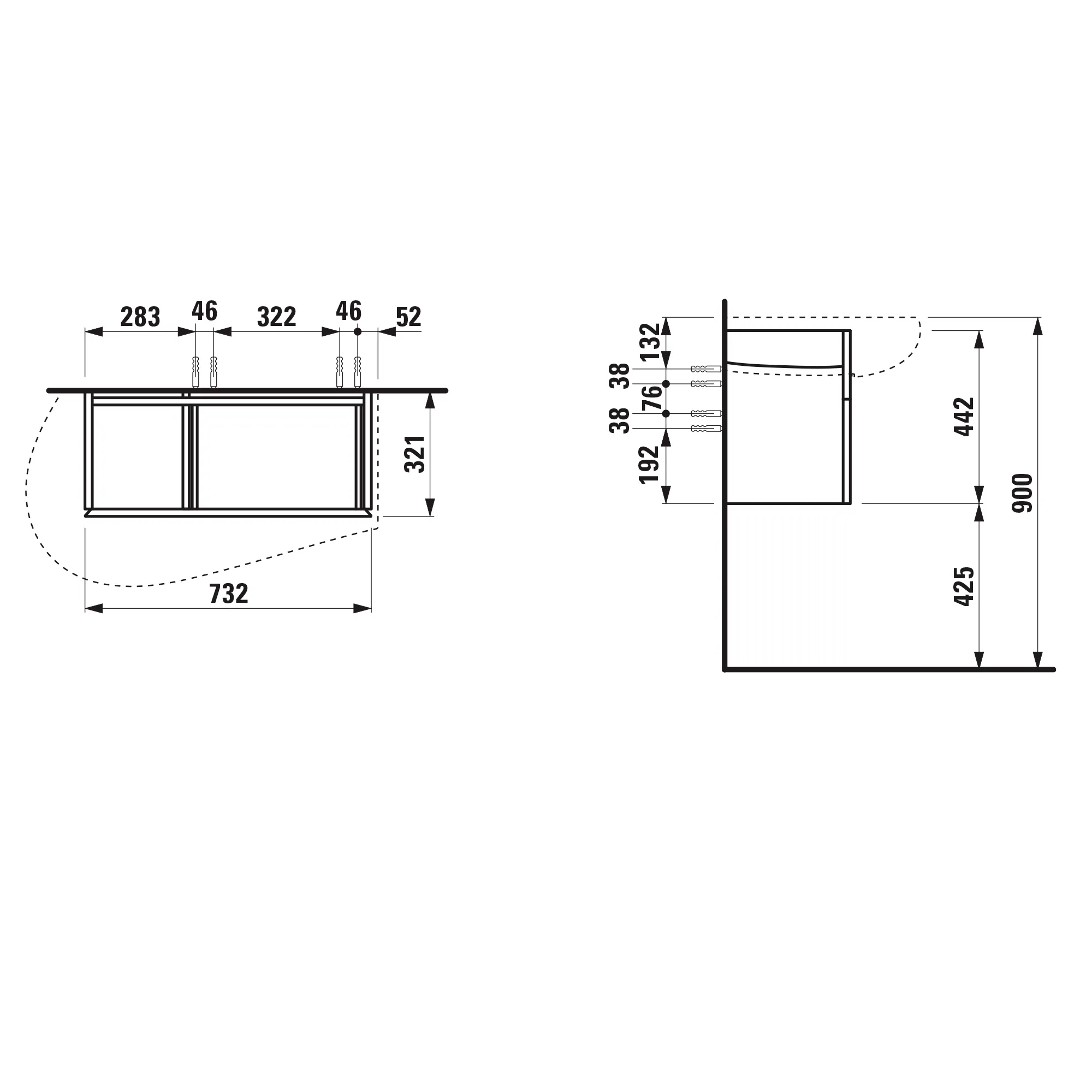 Waschtischunterbau, ILBAGNOALESSI, 321x732x442, 1 Schublade, integrierte, versteckte Griffe seitlich, Vollauszug, Soft-Close, Siphonausschnitt links, passend zu Waschtisch H814975, Weiß matt Waschtischunterbau, ILBAGNOALESSI, 321x732x442, 1 Schublade, integrierte, versteckte Griffe seitlich, Vollauszug, Soft-Close, Siphonausschnitt links, passend zu Waschtisch H814975, Weiß matt