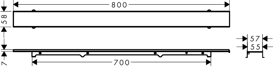 Hansgrohe RainDrain Rock Duschrinne 700 mm, kürzbar und befliesbar, Edelstahl V2A, bis zu 60 l/min Ablaufleistung