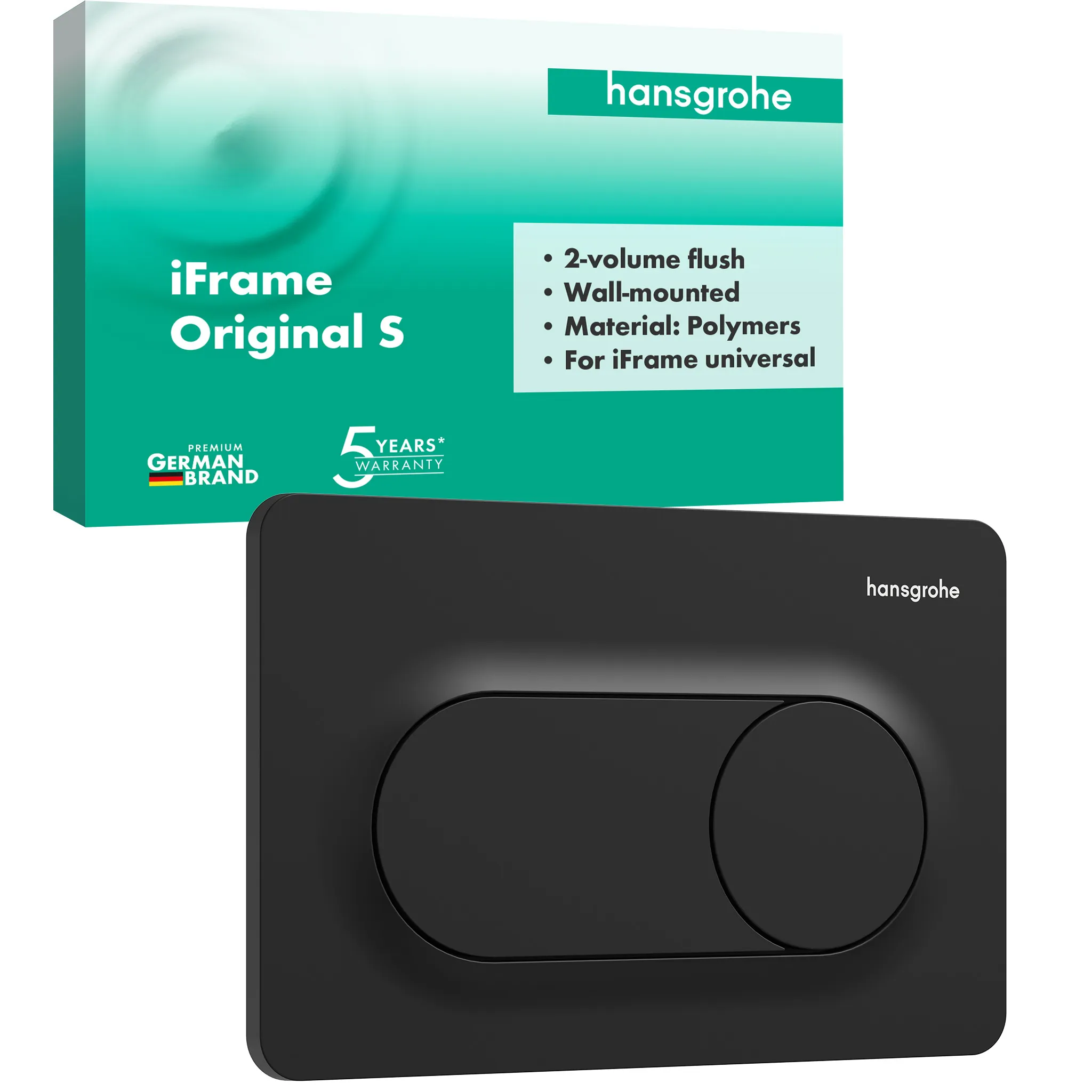 Hansgrohe iFrame Original S Betätigungsplatte für 2-Mengen-Spülung, Mattschwarz Hansgrohe iFrame Original S Betätigungsplatte für 2-Mengen-Spülung, Mattschwarz