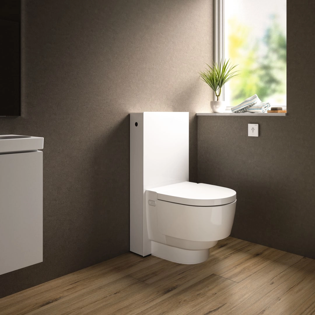 Geberit Stand-Dusch-WC Komplettanlage AquaClean „Mera“ Classic in Glas weiß, Befestigung sichtbar, ohne Spülrand Geberit Stand-Dusch-WC Komplettanlage AquaClean „Mera“ Classic in Glas weiß, Befestigung sichtbar, ohne Spülrand