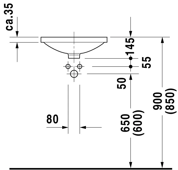 Einbauwaschtisch Architec 420 mm EB v.u.,o.ÜL,o.HLB,u.glasiert,weiß