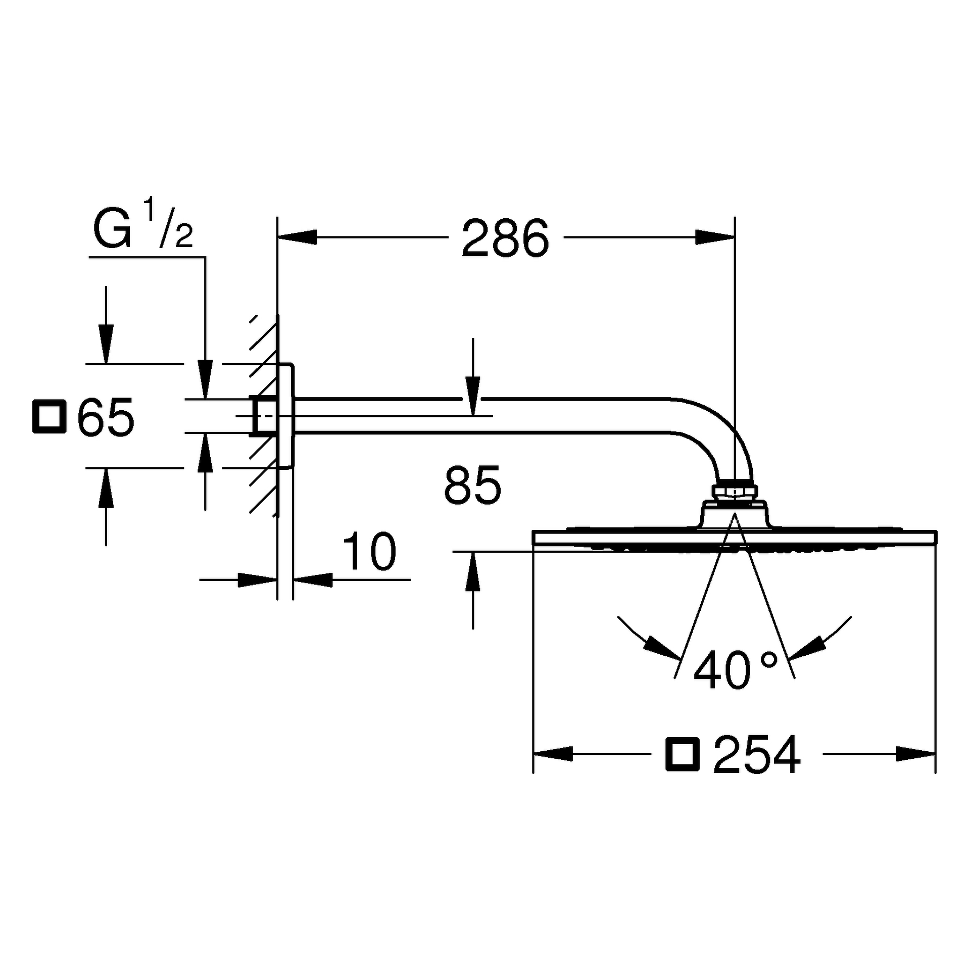 Kopfbrauseset Rainshower F-Series 10" 26070, Brausearm 286 mm, 9,5 l/min Durchflusskonstanthalter, chrom