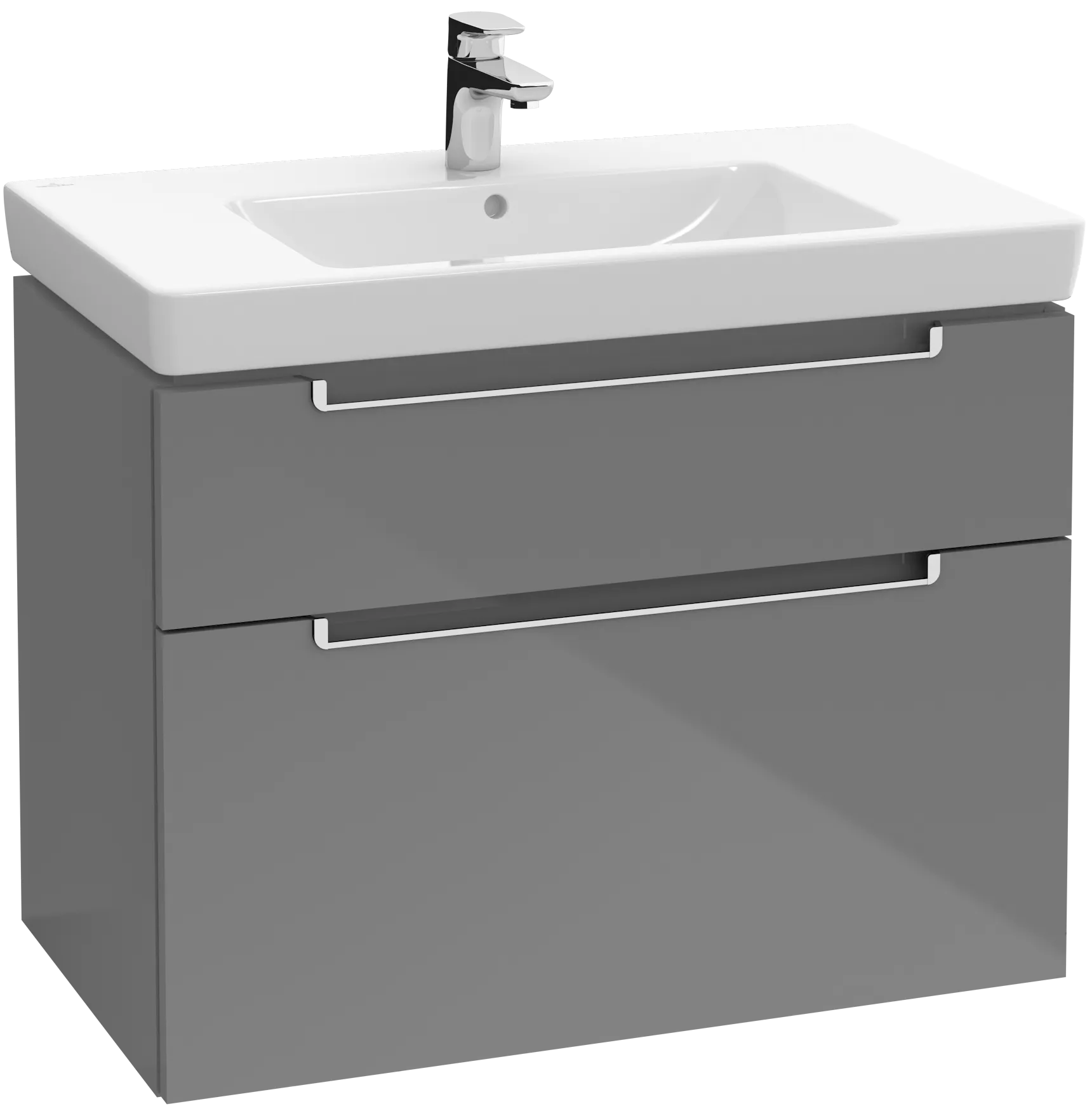 Villeroy & Boch Waschtischunterschrank „Subway 2.0“ 787 × 590 × 449 mm Glossy Grey, für Becken mittig, ohne Beleuchtung