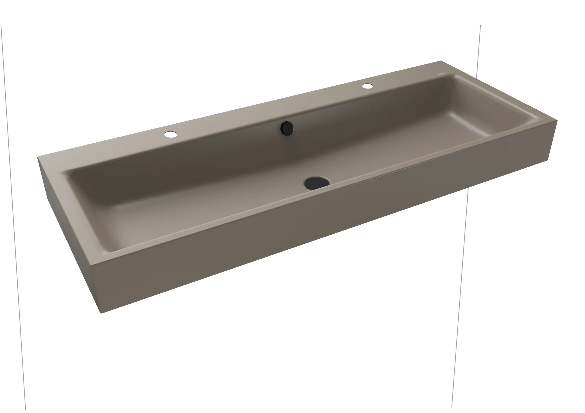 Kaldewei PURO Wand-Doppelwaschtisch, 1200x460 mm, warm grey 60, Perl-Effekt, Antidröhn, 2x1-Hahnlochbohrung, mit Überlauf, Sichtteile schwarz matt 100 Kaldewei PURO Wand-Doppelwaschtisch, 1200x460 mm, warm grey 60, Perl-Effekt, Antidröhn, 2x1-Hahnlochbohrung, mit Überlauf, Sichtteile schwarz matt 100
